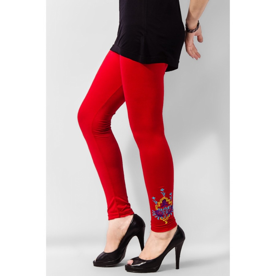 Women's Red Viscose Embroidered Tights. MVC-23